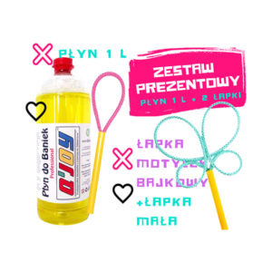 Bańki Mydlane – Płyn do baniek 1L + Łapka do baniek Mała + Łapka do baniek Motylek Bajkowy - Zestaw